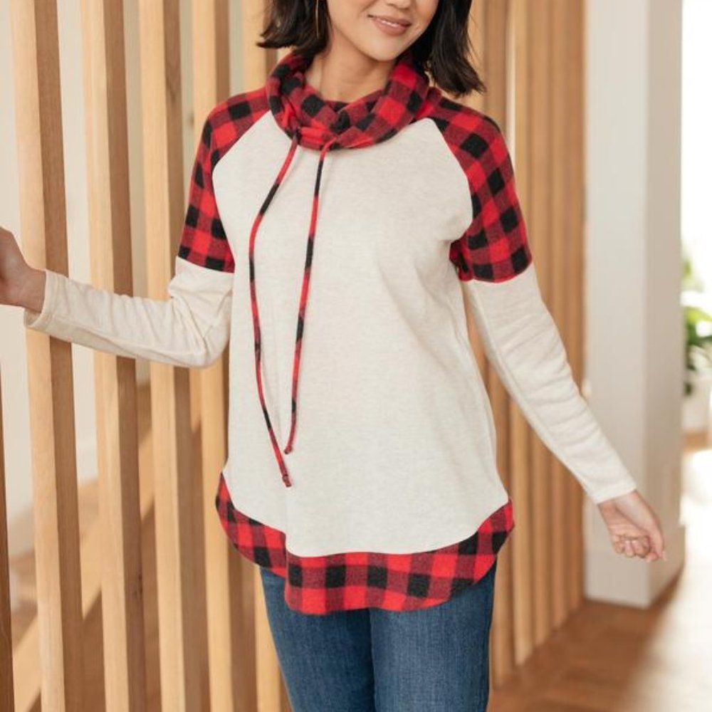 Plaid Details Top in Red